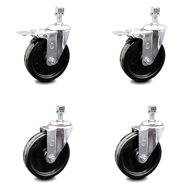 Service Caster 5 Inch Phenolic Wheel Swivel 1/2 Inch Threaded Stem Caster Total Lock Brake, 2PK SCC-TSTTL20S514-PHR-121315-2-S-2 - main